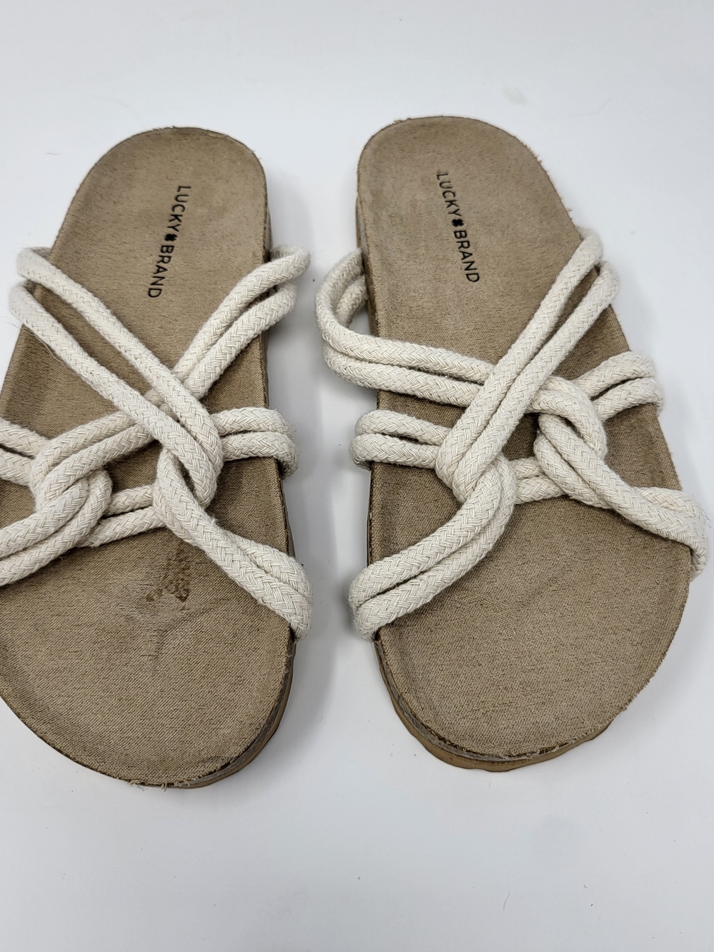 Lucky Brand Women's Cream Rope Slide Sandals